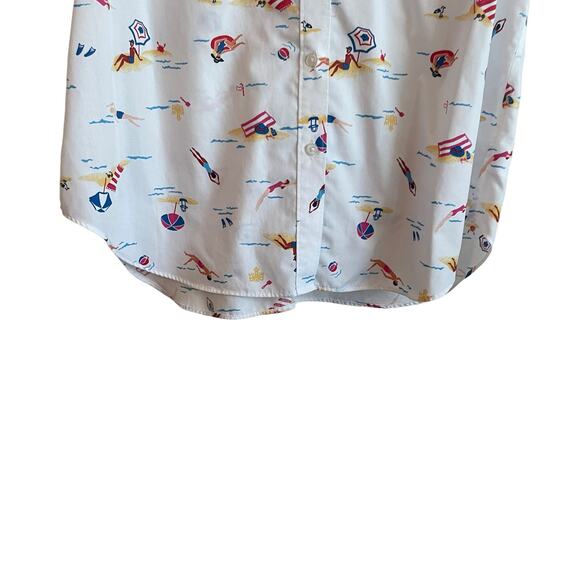 Lands End Women Top 16 White Sleeveless Button Up Beach Summer Novelty Print - Picture 8 of 11